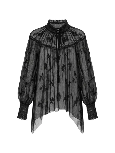 Bluză Elisabetta Franchi din dantelă cu legături negru