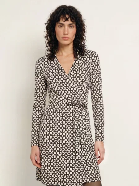 Diane Von Furstenberg Zavinovací Šaty New Jeanne Z Hedvábí černá / hnědá bílá