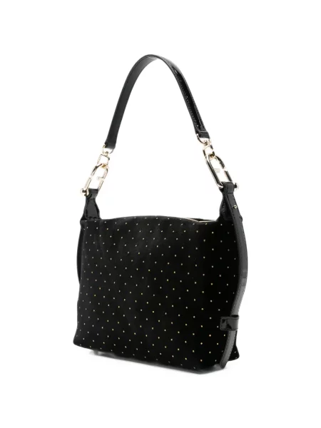 Geantă shopper Furla de catifea cu tepi negru