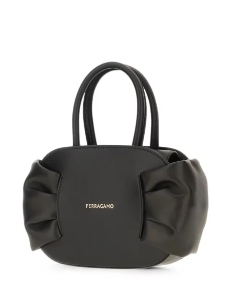 Geantă shopper Ferragamo cu funde din piele negru