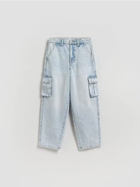 Reserved Jeansy baggy z cargo niebieski