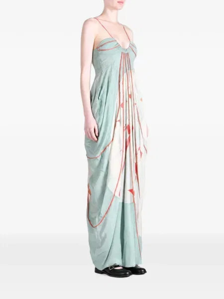 Rochie maxi Yangkehan de mătase cu model floral cu imagine albastru