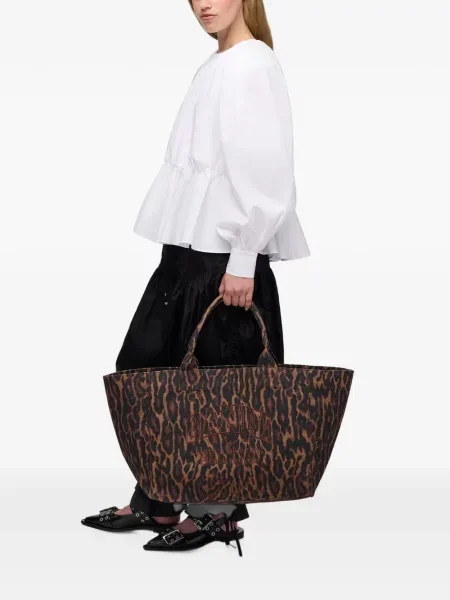 Siuvinėta shopper rankinė Ganni leopardinė ruda