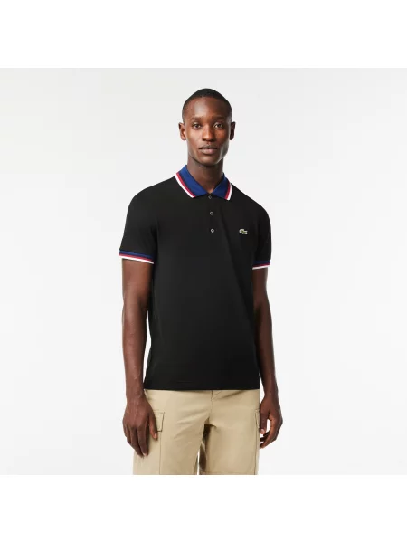 Lacoste Koszulka Polo Regular Fit Stretch Z Piki Bawełnianej Z Kontrastowym Kołnierzykiem czarna