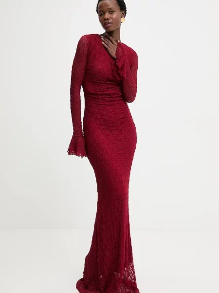 Answear.LAB sukienka maxi dopasowana bordowy