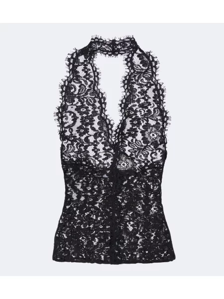 Top Stella Mccartney din dantelă cu gât halter negru