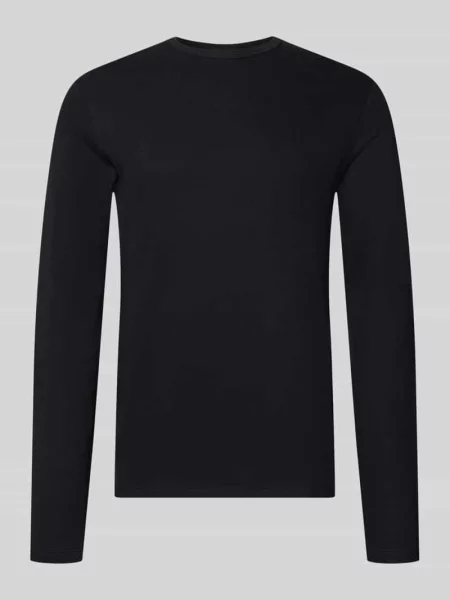 Bluzka z długim rękawem o kroju regular fit z czystej bawełny model Basic' Lindbergh czarna