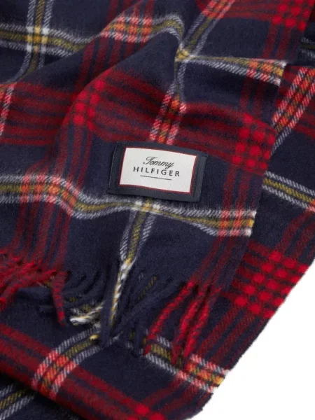 Fular Tommy Hilfiger cu franjuri de lână în carouri albastru