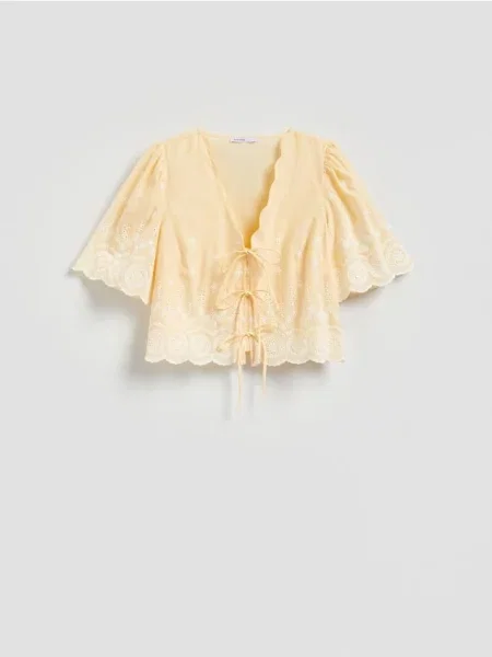 Reserved Bluză cu detalii din dantelă galben-deschis galben