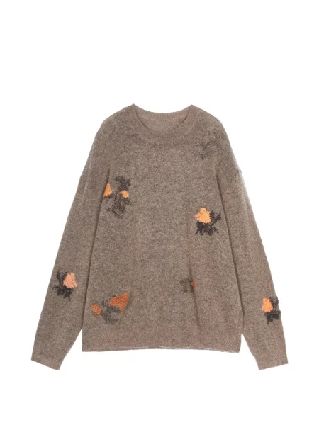 Pulover Jnby cu model floral din jacard maro