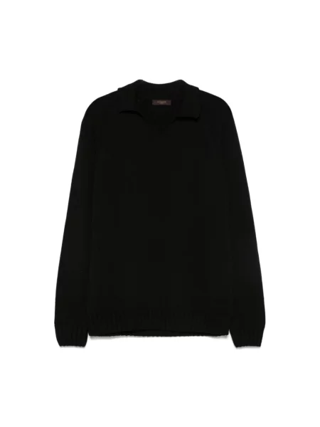 Sweter Zanone z dekoltem w serek czarny