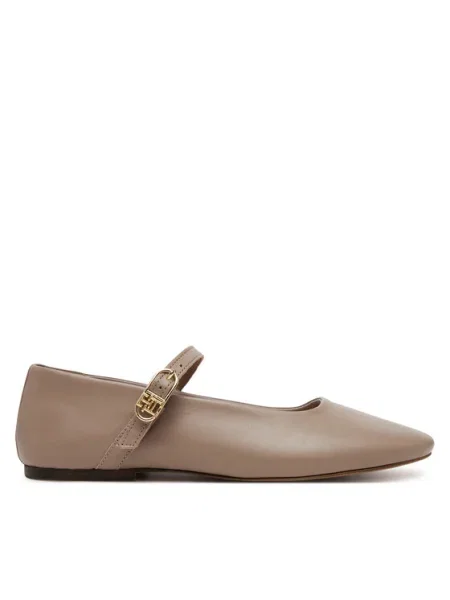Кожени балеринки Tommy Hilfiger LEATHER MARYJANE BALLERINA бежово