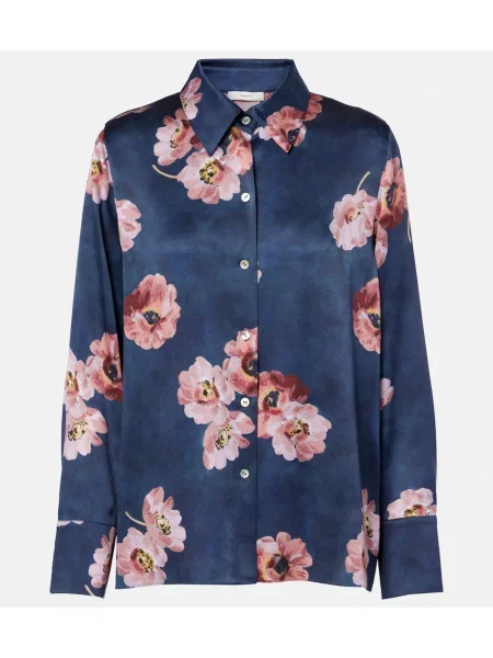 Cămașă Vince de mătase cu model floral albastru