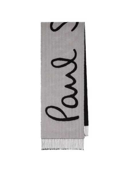 Fular Paul Smith cu model herringbone cu autograf negru
