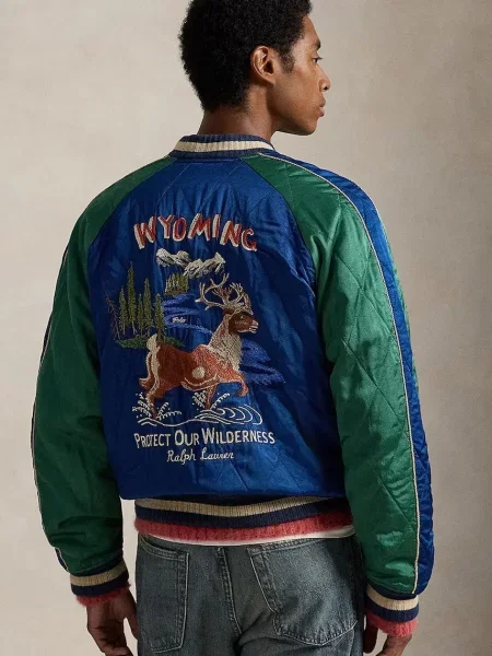 Μπουφάν bomber Polo Ralph Lauren TAKIHYO SATIN.SVNR μπλε