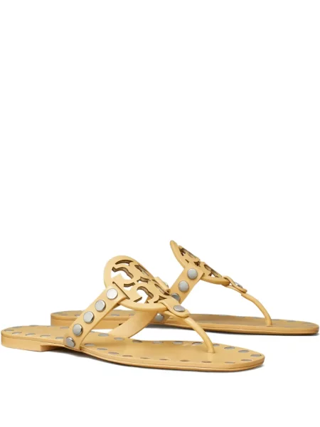 Sandale Tory Burch din piele fără toc cu tepi galben