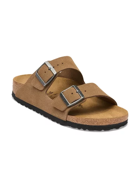 Birkenstock papuci pentru femei din piele întoarsă Arizona Suede Leather maro
