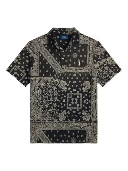 Kratak samt polo majica Polo Ralph Lauren s vezom crna