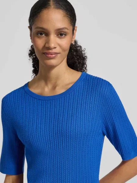 Sweter z dzianiny o kroju sim fit z Mieszanka ze Ścieg warkoczowy Christian Berg Woman Selection niebieski