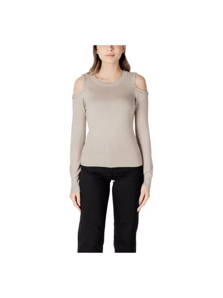 Sweter Only z długim rękawem z odkrytymi ramionami beżowy