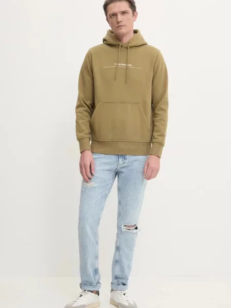 Calvin Klein Jeans bluza z kapturem z nadrukiem zielony