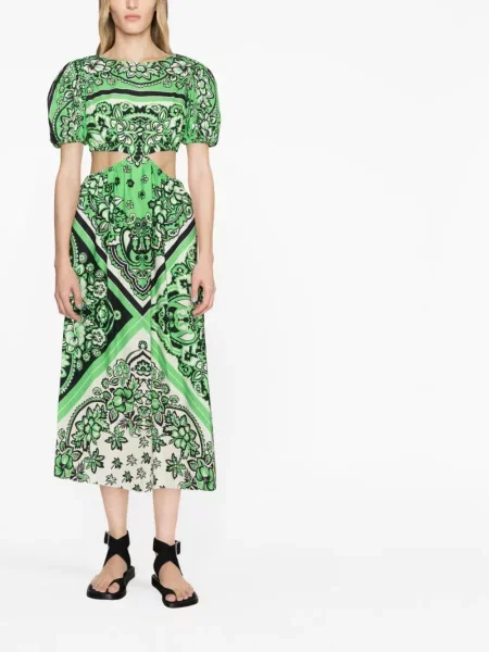 Raštuota kostiumas midi suknelė Red Valentino iki kelių raudona