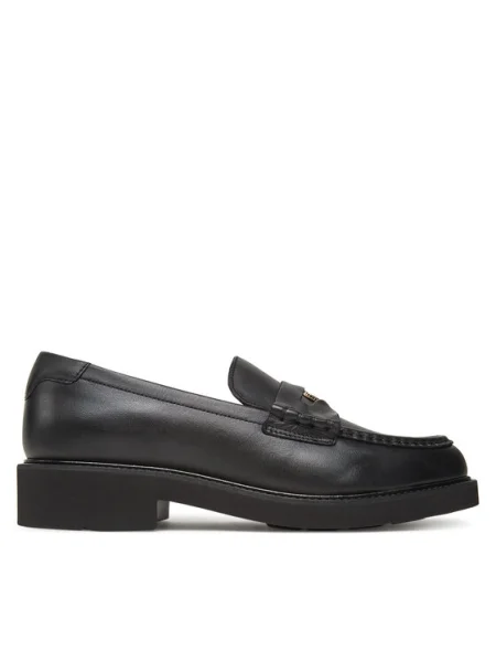 Кожени мокасини Tommy Hilfiger CREST SQUARISH TOE PENNY LOAFER с равна подметка черно