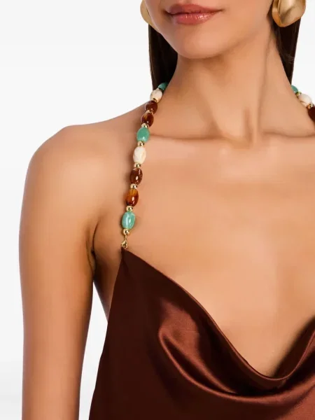 Rochie maxi Retrofete cu mărgele cu bretele maro