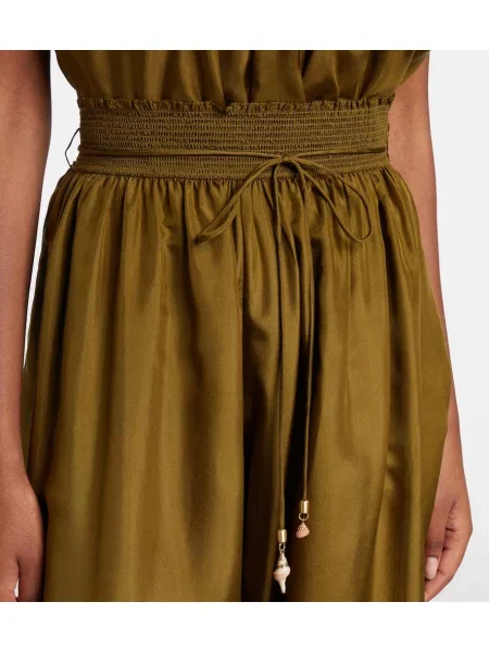 Decupat pantaloni Zimmermann de mătase verde