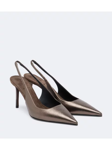 Pantofi cu toc Brunello Cucinelli din piele slingback maro