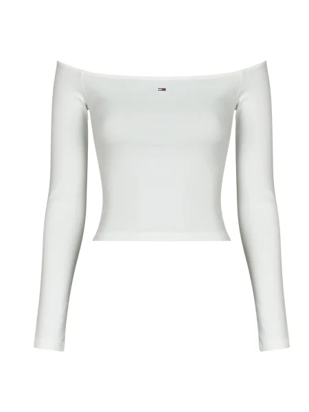 Tricou mânecă lungă Tommy Jeans cu decolteu barcă alb