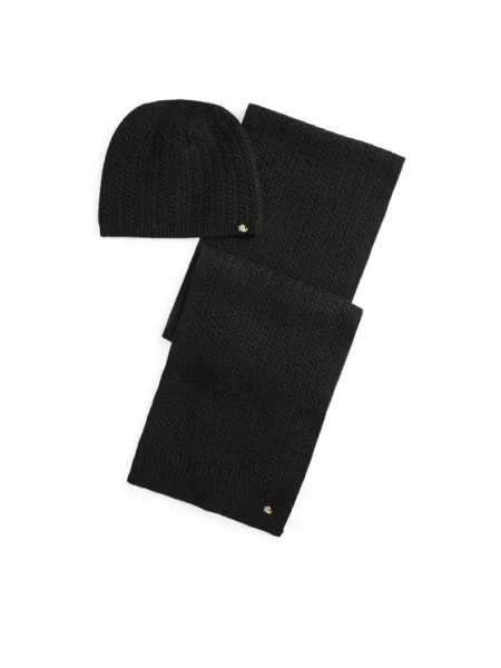 LAUREN RALPH LAUREN Set šal + kapa črna