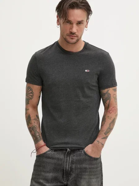 Тениска Tommy Jeans с изчистен дизайн сиво