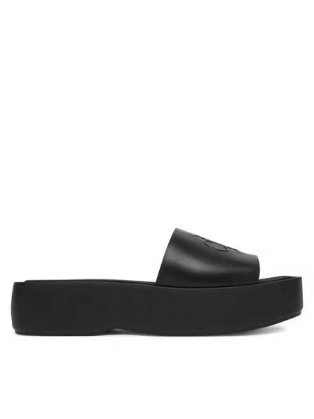 Calvin Klein Чехли Flatf Sndl Lth Mg черен