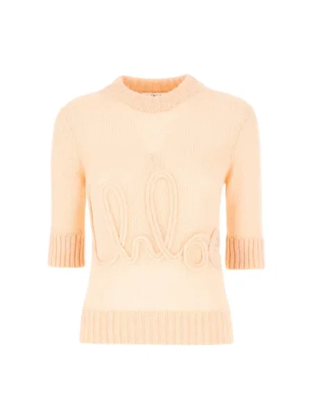Sweter Chloe wełniany z logo różowy