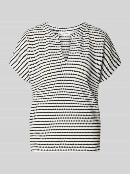 T-shirt o kroju relaxed fit z dekoltem w serek S.oliver Red Label granatowa