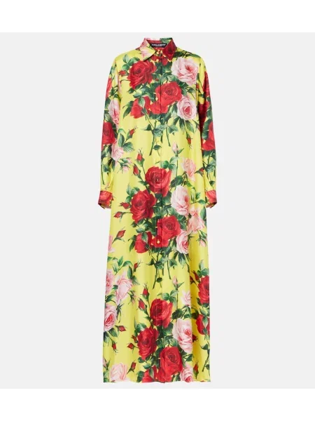 Rochie tip cămașă Dolce&gabbana de mătase cu model floral de costum galben