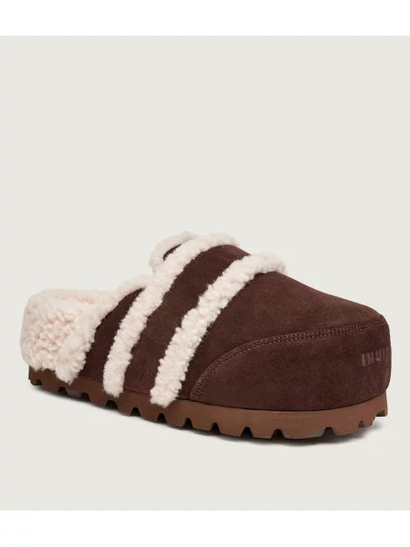 INUIKII Mules încălțăminte Cozy | shearling | piele întoarsă zamsz | cu adaos de lână maro