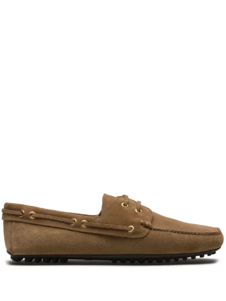 Pantofi loafer Car Shoe cu șireturi din piele de căprioară maro