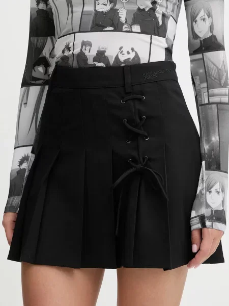 Fustă din denim Karl Lagerfeld Jeans plisată negru