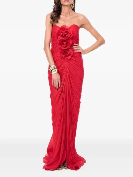 Rochie maxi Ana Radu cu model floral cu volane roșu