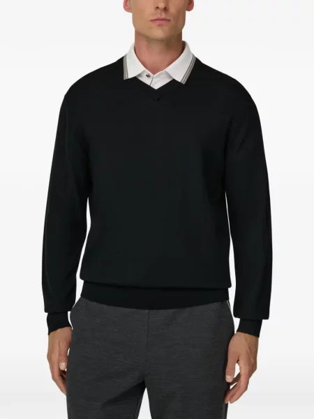 Sweter Boggi Milano wełniany z dekoltem w serek czarny