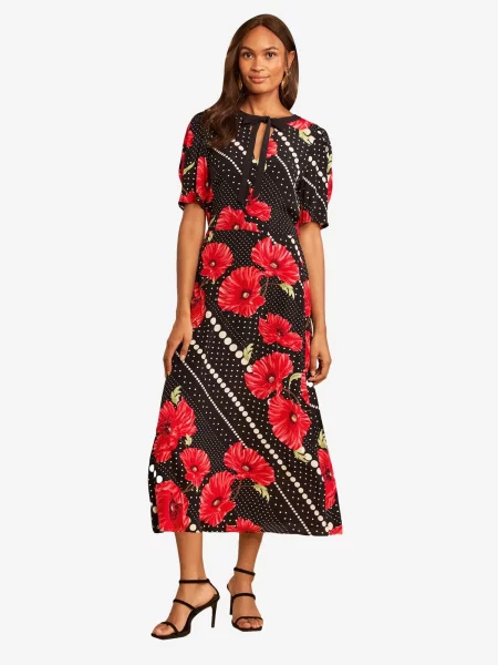 Love & roses Rochie roșu / negru / lână alb