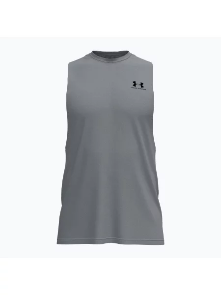Tricou de antrenament bărbați Under Armour Left Chest Cut Off Tank steel light heather/black negru