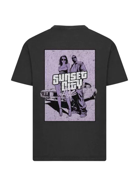 Mister Tee Tričko Sunset City fialová / čierna biela