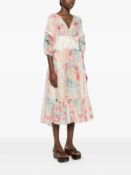 Sukienka midi Ermanno Firenze w kwiatki z nadrukiem do kolan