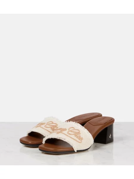 Papuci tip mules Jimmy Choo cu broderie alb
