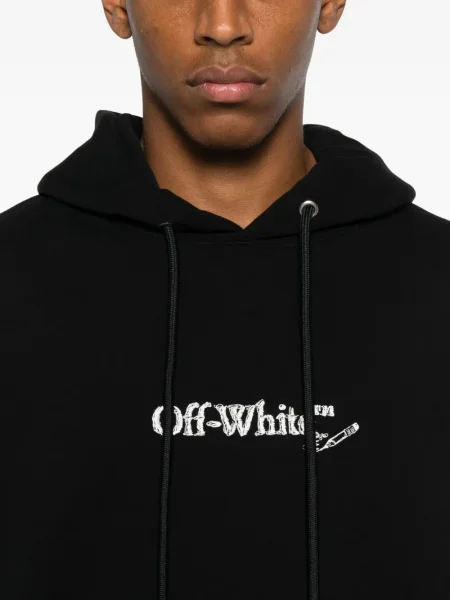 Hanorac cu glugă Off-white cu broderie alb