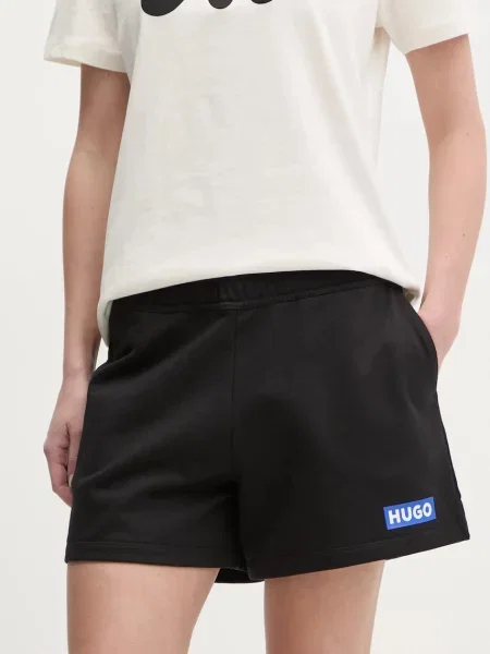 Hugo Blue pantaloni scurti din femei cu imprimeu high waist negru