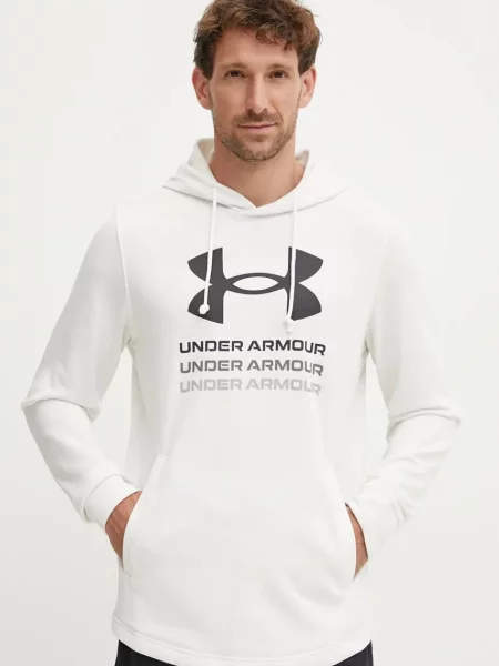 Суичър с качулка Under Armour с качулка с принт бяло